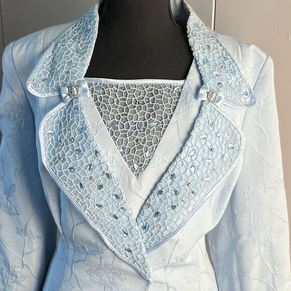 Champagne Italy Women Bead Embellished 3 Pcs Jacket & Skirt Shell Suit Sz 14 - Picture 9 of 11